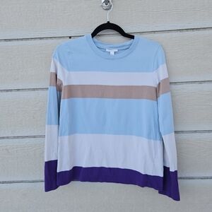 COS long sleeve tee stripes light blue purple white tan size small